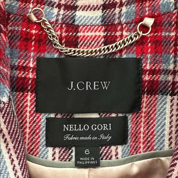 J. Crew Alfie Topcoat in Vintage Plaid Italian Wool Ivory Red Sz 6 - Picture 5 of 13